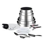 Tefal Ingenio, Batterie de cuisine 15 pièces, Induction, Acier inoxydable, Revêtement antiadhésif, Indicateur de température, Gain de place, Fabriqué en France, Preference On L9749802