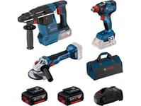 Bosch Set 18V Gbh 18V-26 + Gdx 18V-200 + Gws 18V-10 2X5,0Ah Cart ..