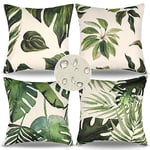 Housses de Coussin D'Extérieur 45x45 Housse de Coussin Impermeable Housse Coussin Été Décoratif Lot de 4 Moderne Lin Taie Oreiller Pour Salon Jardin Patio Terrasse Canapé Coussin( Feuille Vert C)