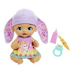 My Garden Baby poupée bébé Lapin Premières dents, 30 cm, poupon avec 3 accessoires et tenue 2 en 1, bonnet mauve, jouet pour enfant dès 2 ans, HGC12