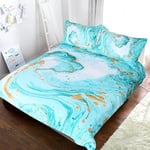 BlessLiving Chic Girly Marble Duvet Cover Mint Gold Glitter Turquoise Bedding Comforter Set Abstract Aqua Teel Blue Duvet Cover(Single)