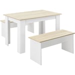 Lot de Table et 2 Bancs de Salle à Manger Hokksund pour 4 Personnes Blanc Chêne [en.casa] blanc / chêne