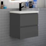 Meuble de salle de bain avec lavabo, 50 cm, 2 tiroirs avec fermeture amortie, meuble suspendu anthracite