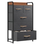 YITAHOME Commode pour Chambre à Coucher, Commode à 5 Tiroirs en Tissu Meuble de Rangement avec Dessus en Bois et Grand Espace de Rangement Chambre à Coucher, Salon, Chambre d'enfant, Gris Profond