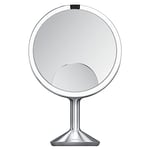 simplehuman ST3050 25cm Sensor Mirror Trio Max with Touch-Control Brightness, Light Up Makeup Magnifying Mirror, 10x, 5x, 1x Magnification, LED, Dual Light, Mains Powered, Brushed Stainless Steel