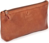 DONBOLSO ® ELEGANT MAKEUP BAG CANNES I HIGH QUALITY GENUINE LEATHER PENCIL CASE IN COGNAC I MAKEUP BAG FOR WOMEN I CHIC