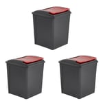 3 x 50L Bin & Lid Graphite / Red Recycle Bin Plastic Flap Lid Recycling Use