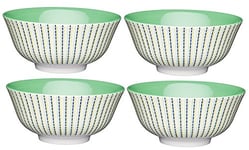 KitchenCraft Set of 4 Glazed Stoneware Bowls with Moroccan Stripe Pattern, Multi Colour Ceramic Bowls with Footed Base, Microwave & Dishwasher Safe, 15.7 cm (6")
