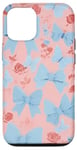 Coque pour iPhone 13 Nœuds bleu clair avec rose et papillon