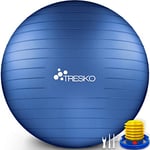 TRESKO® Ballon de Gymnastique | Anti-éclatement | Boule d'assise | Balle de Yoga | Balles d'exercices Fitness | 300 kg | avec Pompe à air (Indigo Blue, 85cm)