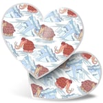 2 x Heart Stickers 7.5 cm - Wooly Mammoth Ice Age Animal  #21835