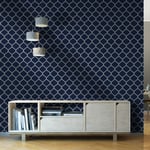 Metallic Crystal Geometric Sparkly Trellis - Blue/Silver 8894 - Debona Wallpaper