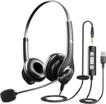 USB Headset, PC Headset with Mic with 3.5mm Jack Noise Cancelling Microphone,