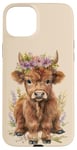 iPhone 15 Plus Cute Highland Cow Purple Flower Water Color Art Farm Animal Case