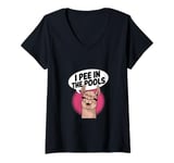 Womens Funny Llama Confession "I Pee In The Pools" Sarcastic Humor V-Neck T-Shirt