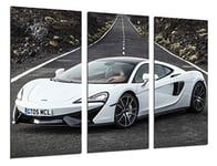 Tableau Moderne Photographique, Impression sur bois, Voiture de sport, McLaren 570 GT, Blanc, 97 x 62 cm, ref. 26522