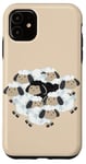 Coque pour iPhone 11 Mouton noir drôle avec agneaux blancs Kawaii esthétiques enfants