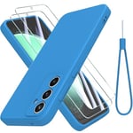 THIYUFUNS Silicone Liquide Coque pour Samsung Galaxy S23 FE 5G avec 2 Verre trempé,Intérieur Microfibre Etui de Protection Contre Les Chutes Antichoc Housse pour Samsung Galaxy S23 FE 5G - Bleu