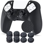 YoRHa Grip Texture Silicone Skin for PS5 Dualsense Controller x 1(Black) with Pro Thumb Grips x 8