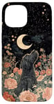 iPhone 15 Miniature Schnauzer Moon Flowers Cottagecore Dog Mom Case