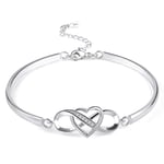 Bracelet en argent sterling 925 Bracelet Infinity pour femme Bracelets en forme de cœur à paillettes Large bracelet réglable Boîte à bijoux Cadeau Bracelet en argent sterling pour femme Petite amie