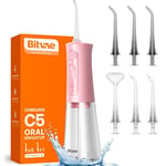 Water Dental Flosser for Teeth Cordless, Bitvae Water Dental Flossers 3 Modes & 5 Intensities, Oral Irrigator with 6 Jet Tips, Dental Flosser Water Jet IPX7 Waterproof, USB Rechargeable, Pink