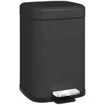 HOMCOM 12 Litre Pedal Bin, Fingerprint Proof Kitchen Bin with Soft-close Lid, Metal Rubbish Bin with Foot Pedal and Removable Inner Bucket, Black