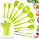 Silicone Utensils Sets, Teselife Full Silicone Utensil Set Heat Resistant Kitchenware Baking Spatula Non-Stick Solid Turner Soup Ladles Whisk Tongs All-Inclusive 10pcs BPA Free (Green)