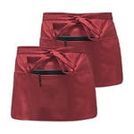 Lot de 2 Tablier Court Imperméable, Demi Tablier Unisex, Tablier Taille Professionnel, Tablier Serveur avec 3 Poches Profondes, Tablier de Cuisine pour Cuisiner, Bistro, Restaurant, Café (Vin Rouge)