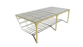 Pergola bois labellisée FSC, 8m x 4m, adossée, sens largeur, couverture étanche transparente incluse.