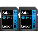 Lexar High-Performance 800x SD Card 64GB, SDXC UHS-I Memory Card BLUE Series, Class 10, U3, V30, Up to 120MB/s Read, for Point-and-shoot Cameras, Mid-range DSLR, HD Camcorder (LSD0800064G-BNNAG)