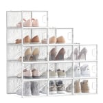 SONGMICS Boîte à Chaussures Transparent, Lot de 12, Boîte de Rangement, Pointure 44, Empilables, Robuste, pour Collections de Baskets, Talons Hauts, Transparent et Blanc LSP106W12