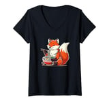 Womens Cute Fox Eating Ramen Bowl Foxes Japanese Food Noodles V-Neck T-Shirt