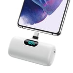 Feob Power Bank USB C 5000mAh,15W PD 3.0A Fast Charging Portable Charger Mini Power Bank LCD Display Battery Pack Compatible with Samsung S23,S22/Note/Moto/LG/Pixel/Nexus, USB C Phones etc - White