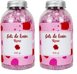 Sels de Bain Rose 450g - Relaxation Détente, Spa à la Maison, Soin Corps - Sels de Bain Relaxant Muscle Naturel, Bien Etre - Pour Adulte et Enfant - French Tendance (Lot de 2)