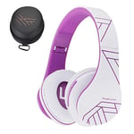 PowerLocus Casque Bluetooth sans Fil, Casque Audio stéréo Pliable sans Fil et Filaire avec Micro intégré, Micro SD/TF, FM pour iPhone/Wiko/Samsung/iPad/PC (Blanc/Violet)