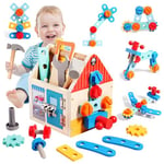 YAOZUP Outils Enfants Jouets en Bois, DIY 33 Pièces Jeux Avec Boîte à Out, Jouet Boite a Outils Enfant Uutils et établis, Outils enfants Jouets Montessori, Caisse a Outil en Bois Enfant Cadeau pour Fi