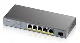 Zyxel gs1350-6hp, 6 port managed cctv poe switch, long range, 60w, 802.3bt (1 year ncc pro pack license bundled)