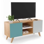 Idmarket - Meuble tv 113 cm scandinave alice bleu, gris et blanc