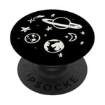 PopSockets Whimsical Space Doodle Planets Moon Stars Black and White PopSockets PopGrip: Swappable Grip for Phones & Tablets