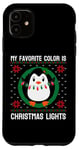 Coque pour iPhone 11 Ma couleur préférée est Noël Lights Penguin Ugly Sweaters