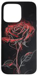 Coque pour iPhone 15 Pro Max Motif croquis de rose rouge, art floral, fleur unique