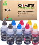 Comete, Marque Française - 104-8 Bouteilles D'Encre Compatible Avec Epson Ecotank 104 - Pour Encre Epson 104 Ecotank Et-2826 Ou Ecotank Et-2812 Et-2821 Et-2726 - Noir, Cyan, Magent[DYJ072576]