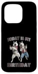 Coque pour iPhone 15 Pro Aujourd'hui, c'est mon anniversaire, Husky Friends Fun