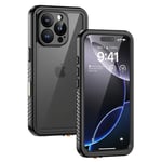 Lanhiem Coque pour iPhone 16 Pro Étanche - Antichoc Incassable 360 Intégrale [avec Protection Écran+Camera] IP68 Waterproof Militaire Chantier Antipoussière Pochette Étanche pour iPhone 16 Pro Noir