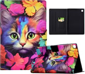 Coque Pour Ipad 9ème Génération 2021 10.2"" / 8ème 2020 / 7ème 2019, Multi-Angle Support Etui À Rabat Housse De Protection Motif De Couleur Avec Veille/Réveil Auto Pour Ipad 10,2, Rose Et Chat