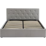 Bata - Lit coffre bahia tissu gris 140x190 sommier inclus