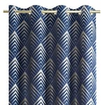 AmeliaHome Rideau à œillets 140 x 250 cm Motif métallique Décoration de fenêtre Rideau décoratif Piramides Bleu foncé