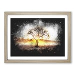 Sunlight Through The Oak Tree Paint Splash Modern Art Framed Wall Art Print, Ready to Hang Picture for Living Room Bedroom Home Office Décor, Oak A4 (34 x 25 cm)