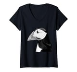 Womens Puffin Auks Seabird Lunde alken Wildlife Animal Illustration V-Neck T-Shirt